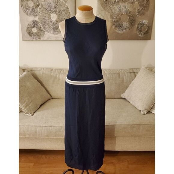 Theory Sport Stripe Silk Lewi Midi Dress - Picture 3 of 9